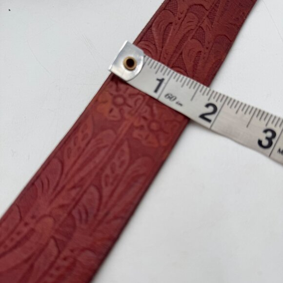 Lauren Ralph Lauren Embossed Red  Orange brownish Leather Belt W/ Silver Buckle - Picture 11 of 12